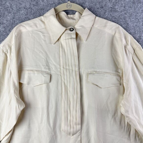 Vintage Pinky & Dianne Silk Top Womens 8 Cream Tuxedo Long Sleeve Button Blouse* - Picture 2 of 15